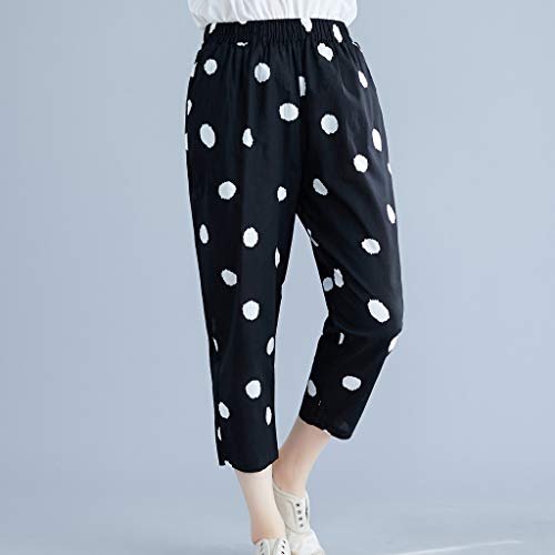 CCatyam Plus Size Pants for Women, Harem Trousers Print Linen Sweatpants Loose Casual Fashion Black - Thumbnail 2