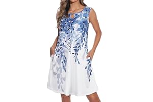 ELESCAT Summer Dresses for Women Casual Sleeveless Sundress Floral Loose Fit Beach Cover Up with Pocket