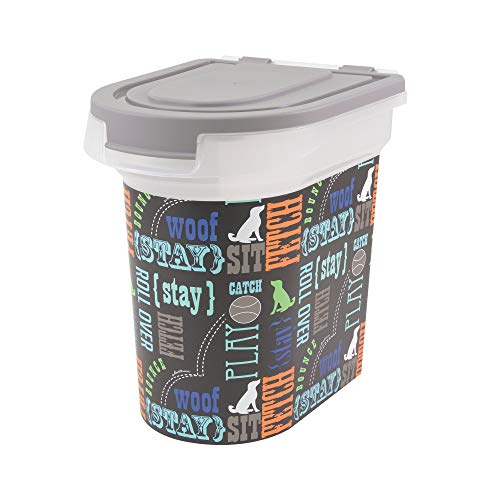 Paw Prints 15 Pound Pet Airtight Food Storage Container, Wordplay Design, Includes Snap-in 1 Cup Measured Scoop, 12.5 x 9.75 x 13.38 Inches, 37715