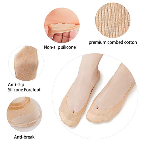6 Pairs Women\'s No Show Socks Non Slip Cotton Invisible Hidden Thin Liner Socks for Flats Heels (Beige3Black3, Shoe Size 9-12)