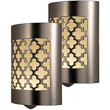 GE CoverLite LED Night Light, 2 Pack, Plug-In, Dusk-to-Dawn Sensor, Home Décor, Ideal for Kitchen Bathroom, Nursery, Bedroom, Hallway, 46815, Brushed Nickel | Moroccan, 2