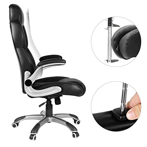 SONGMICS-Sedia-ergonomica-girevole-con-base-a-stella-in-nylon-con-braccioli-pieghevoli-120-137-cm-Nero