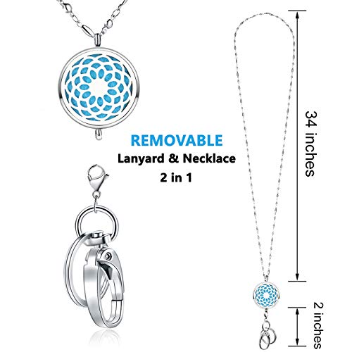 TONY & SANDY Lanyard Necklace Diffuser Aromatherapy Stainless Steel Beaded Chain Necklace Silver for ID Badge Holder and Keys Non Breakaway Essential Oil Pendant Locket for Women Nurse Sunflower