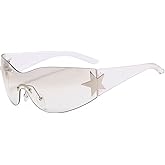 Azoxus Y2K Sunglasses for Women Men, 2000s Fashion Shield Wrap Around Y2K Glasses Rimless Oversized One Piece Lenses