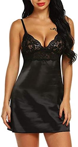 Women's Nightdress Sleepwear Soft Satin Chemises Nighties Nightgown Lace Hollow Out Sleeveless for Lady