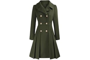 Women's Winter Wool Blend Dress Coats Notch Lapel Double Breasted Pea Coats Jacket Mid-Long Overcoat Outerwear