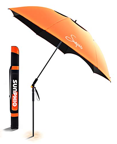 Sunphio Beach Umbrella Windproof and Heavy Duty with Vent for Travel, Excellent UV Protection, UPF 50+ with Sand Anchor, Lightweight Carry Bag, Telescoping Pole, Large Patio Sun Shade (Orange) (Best Answers For The Top 50 Interview Questions)