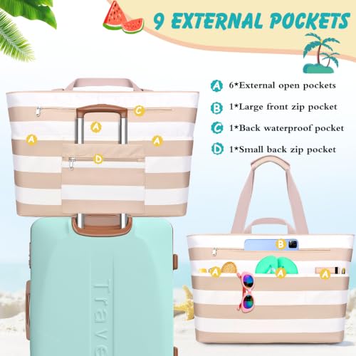 NEWIROVE Beach Bag Women Large Xxl Family Bags Beach with Zip Beach Bag Foldable Bag Travel Lightweight Tote Bag Women for Beach, Travel, Picnic. 50L