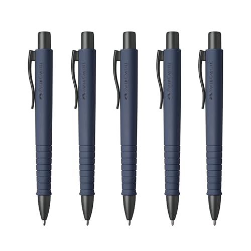 Faber-Castell Poly Ball Urban Blue 5 Pieces Ballpoint Pen with Replaceable XB Refill, Document Proof 205256
