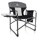 ALPHA CAMP Oversized Directors Chair Support 300 lbs Camping Heavy Duty Folding Steel Frame Breathable Mesh High Back Chair Portable with Side Storage Bag and Side Table, Carry Bag Included