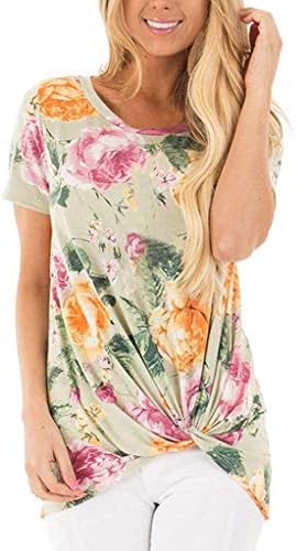 Unidear Womens Side Twist Knotted Tops Casual Tunic Shirts