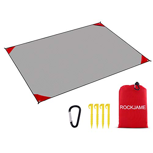 Rockjame Beach Blanket Outdoor Picnic Blanket Compact Pocket Waterproof Ground Cover Sand Proof Crawling Mat 78”x59” with Carabiner Tent Pegs for Travel, Hiking, Camping, Festival, Sports - Thumbnail 7