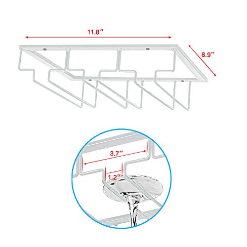 MOCOUM Wine Glasses Rack Under Cabinet Stemware Rack, Wine Glass Hanger Rack Wire Wine Glass Holder Storage Hanger for Cabinet Kitchen Bar (White, 3 Rows 2 Pack) - Thumbnail 2