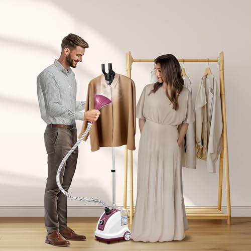 VINATO Vertical Steamer, Vertical Steam Iron with 1.35 Litre Water Tank, 11 Functions Clothes Steamer, Steam Brush for All Types of Textiles – 1950W