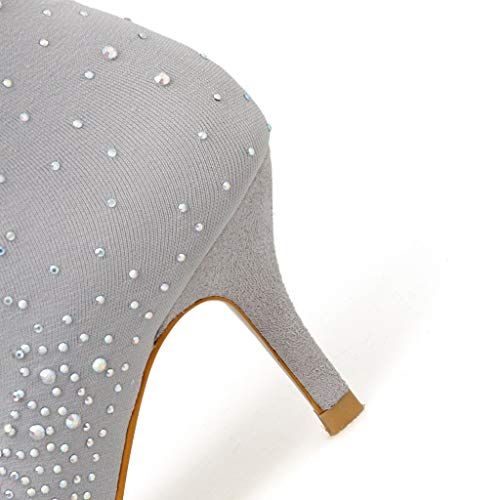 Fainosmny Women Sexy Nightclub High Heels Shoes Drill Elastic Boots Pointed Stockings Over-The-Knee Boots Shoes Gray