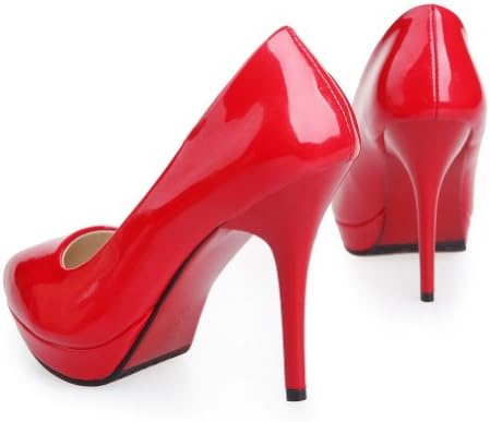 MayMeenth Womens Closed Pointed Toe High Heel Spikes Stilettos Platform PU Patent Leather Solid Pumps, Red, 7.5 B(M) US