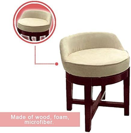 Cute Vanity Chair Girls Bathroom Powder Makeup Room Desk Table Modern Low Profile Rotating Motion Microfiber And A Cherry Finish Seat Swivel Chair with Beige Faux Suede Upholstery women Modern Stool