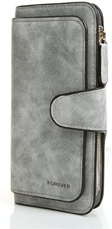 Women Short Wallet Leather Small Minimalism Zipper Card Holder Purse (Long Gray)