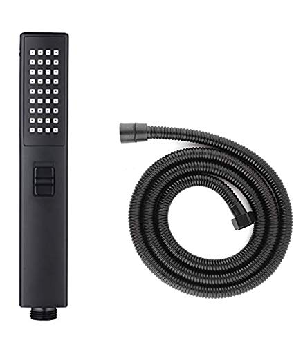 Housler Pressure Increasing 2 Function Matt Black Square Shower Head with 1.5M Fully Flexible Black Shower Hose