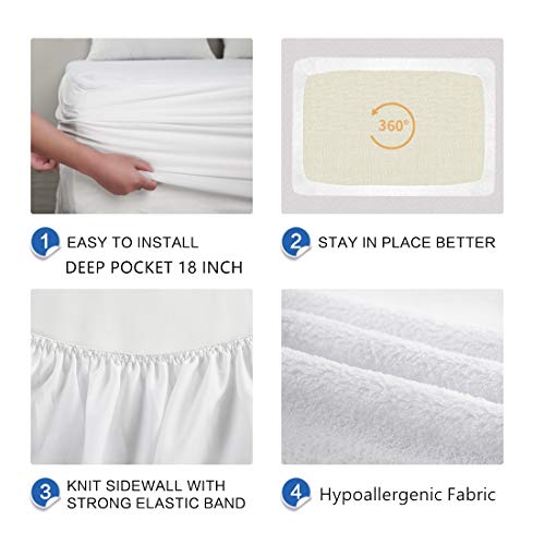 Abakan King Mattress Protector 100% Waterproof Super Soft Breathable Noiseless Premium Fitted Mattress Pad Cover Luxury Elastic Deep Pocket Vinyl Free Bed Cover 78x80 Inch - Thumbnail 5