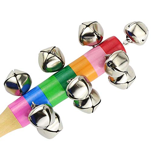 image for Oruuum 7PCS Bright Color Rainbow Handle Wooden Bells, Christmas Bell F