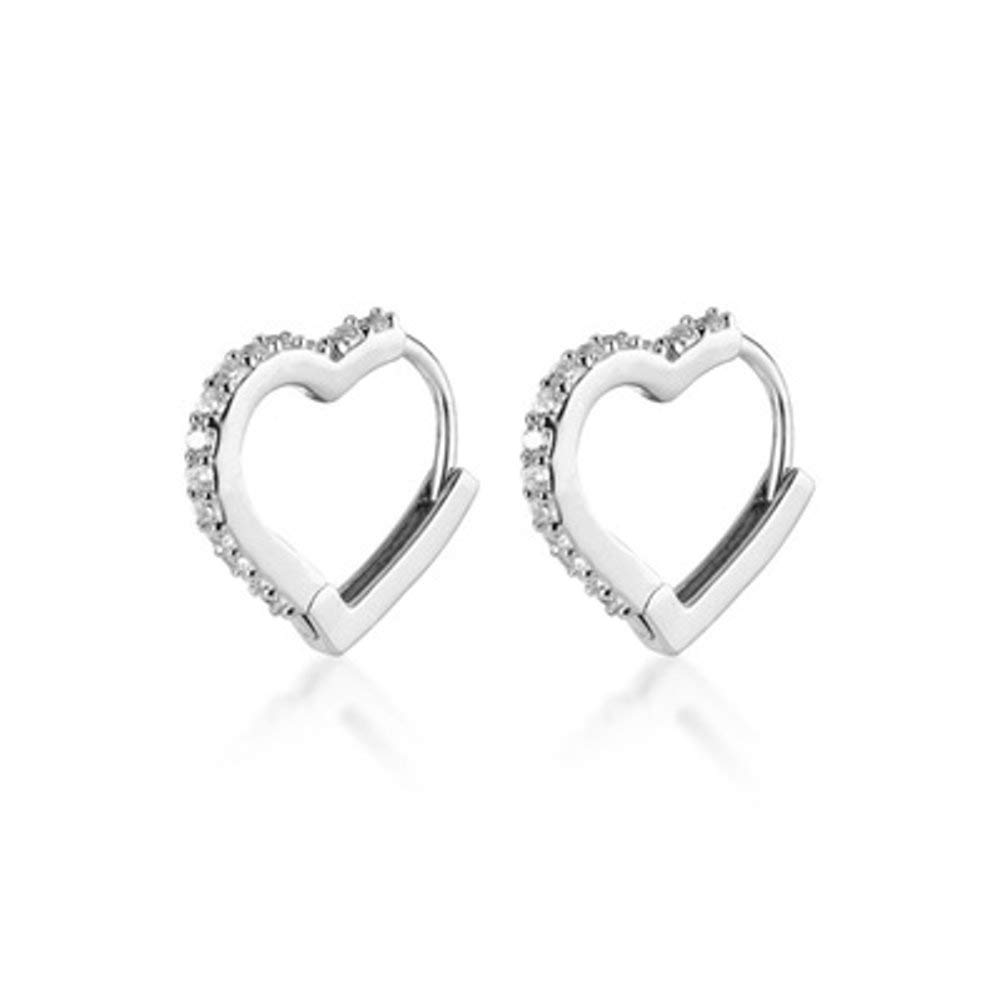 CZ Love Heart Huggie Small Hoop Earrings for Women Girls Teens S925 Sterling Silver Crystal Heart Daith Cartilage Stud Minimalist Sleeper Hoops Cute Birthday Christmas Valentines Gifts