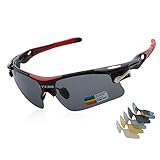 Sports Sunglasses, L·V·X·ING LVX548 Mens Polarized Sunglasses Mens Glasses Exchangeable 5 UV400 Lenses Cycling Hiking Running Outdoor Sunglasses Upgraded Design (Red)