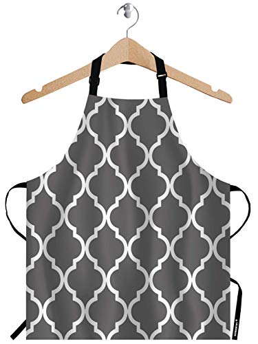 WONDERTIFY-Gray-Moroccan-Lattice-ApronClassic-Quatrefoil-Trellis-Ornament-Modern-Elegant-Neutral-Bib-Apron-with-Adjustable-Neck-for-Men-WomenSuitable-for-Home-Kitchen-Cooking-Waitress-Chef-Apron