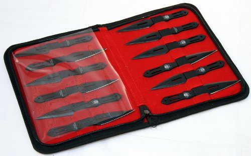 12 Pcs Set Black 5.5" Throwing Knives With Carrying Case