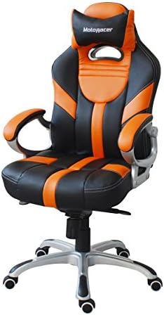 MotoRacer Gamer Edition Gaming Chair | The Best Ergonomic Racing Chair For Video Games | Racing Style Gamer Chair | Padded Armrest | Maximum Comfort | Adjustable Height | PU Leather | (Orange)