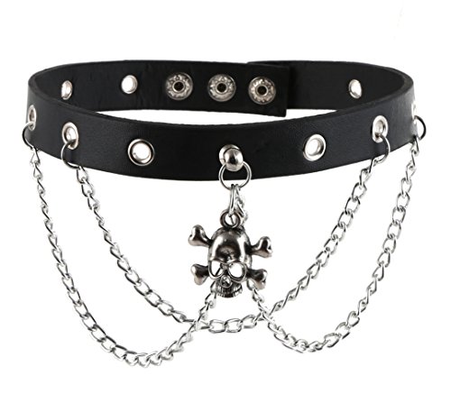 HZMAN Fashion Women Men Cool Punk Goth Metal Studded Link Leather Collar Choker Pirate Skull Pendant Necklace