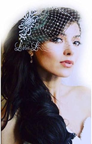 Leslie Li Women's Glorious Ribbons & Swirls Brooch and Petite Bridal Birdcage Veil French Net & Free Styling Tutorials One Size Ivory/Silver 27-525