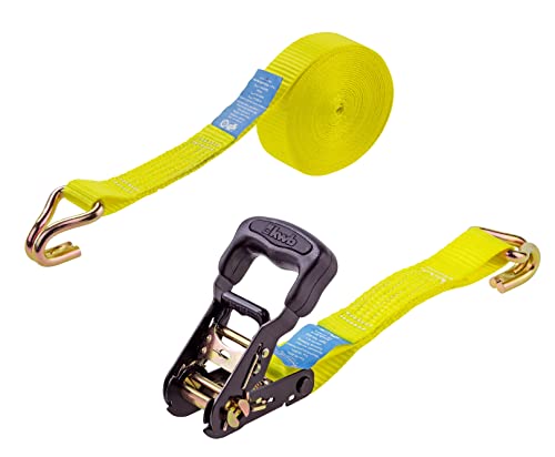 kwb 2x Zurrgurte 6 m x 35 mm, aus strapazierfähigem Polyesterband, mit Komfortentriegelung und Prüfschild, kunststoffummantelter Spannratsche, mit 2 Haken, TÜV/GS geprüft