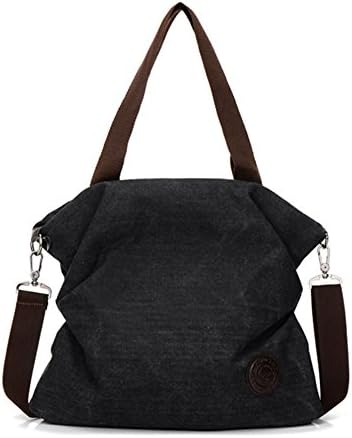 Women Canvas Shoulder Bag Crossbody Bags Ladies Satchel Messenger Bag Tote Handbag with Adjustable Strap Black