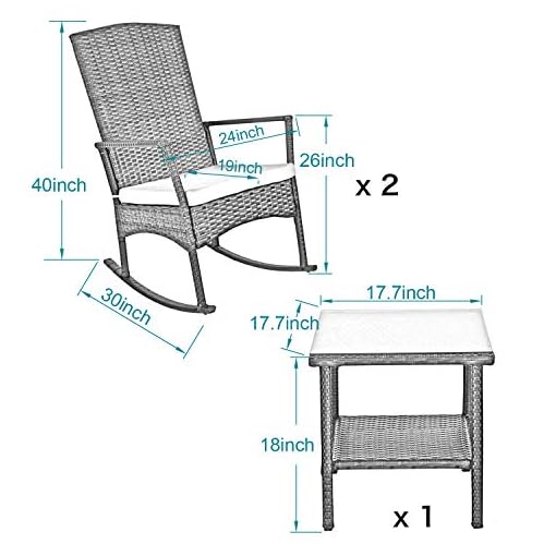 Outdoor PE Wicker Rocking Chair 3Piece Patio Rattan Bistro Set 2