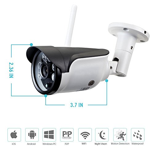 UOKOO Bullet Camera, Megapixel 720P HD Home Surveillance Indoor/Outdoor IP Camera, Weatherproof With HD Night Vision baby monitor with Built-in 8G SD Card H02