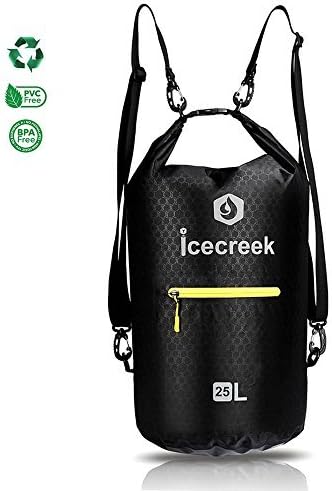 Icecreek Waterproof Dry Bag for Kayaking Boating Fishing Diving Beach - Roll Top Drybag Sack15L 25L (Black, 25L)