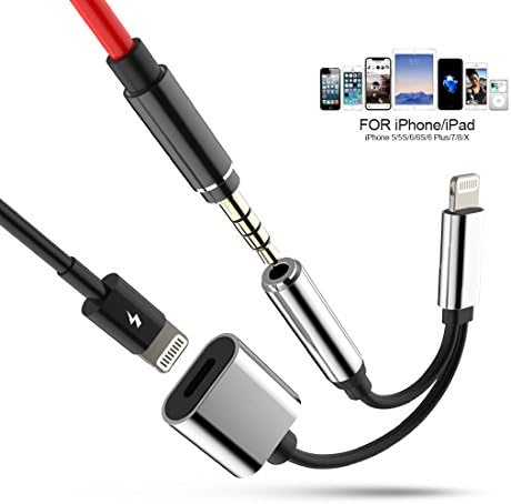 Jiaguoe iOS 11 Lightning to 3.5mm Audio Charging Adapter, 2A 2 in 1 Lightning Charger To 3.5mm Headphone Jack Cable for Apple iPhone 7 7 Plus 6S 6 iPod iPad (Silver)