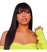 Straight Human Hair Wigs with Bangs 150% Density None Lace Front Wigs for Black Women Human Hair ...