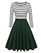 ACEVOG Women's Vintage Stripes Patchwok A-line Long Sleeve Cocktail Dress