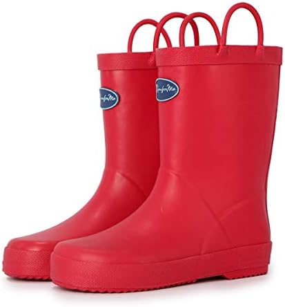 K KomFormeKids Rain Boots, Waterproof Rubber Matte Boots with Easy-on Handles