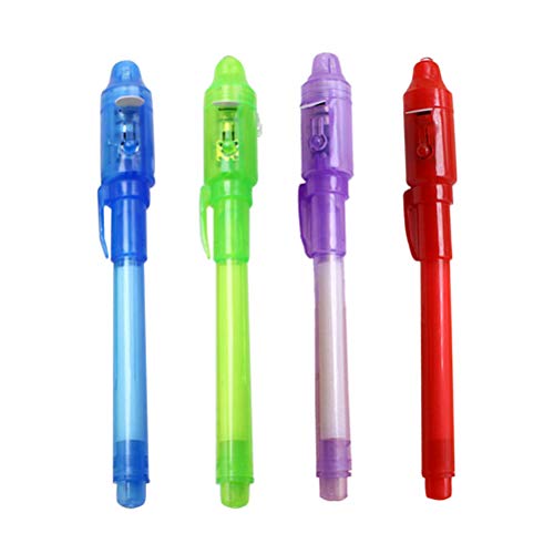 YeahiBaby 4pcs Invisible Ink Pen Spy Pen Magic Marker Secret Message Pen with UV Light for Currency Checking Kids Spy Game (Random Color)