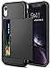 SAMONPOW for iPhone XR Case Wallet Card Holder Heavy Duty Protection XR Phone Case Wallet Card Holder Dual Layer Anti Scratch Hard PC Soft Rubber Bumper Cover Case for iPhone XR 6.1 inch Black