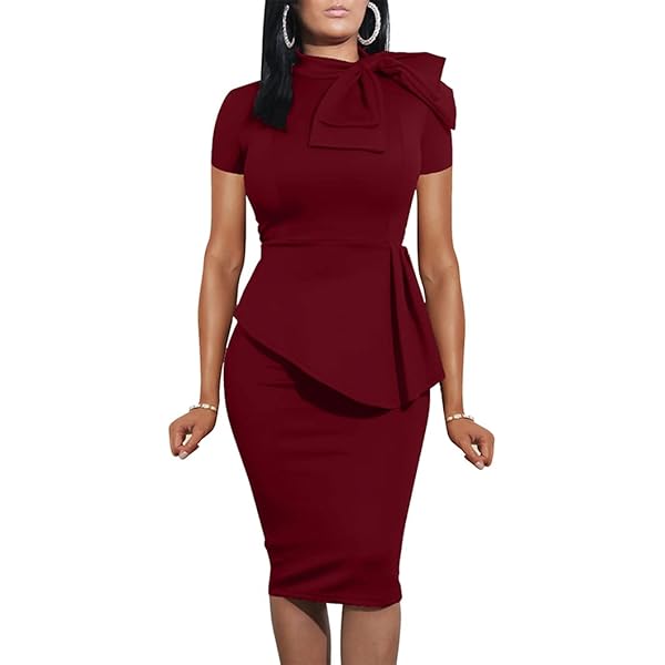 Women's Vintage Bodycon Pencil Dress Elegant Ruffle for Party Business  Dresses Bright Red at Amazon Women's Clothing store