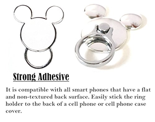 AccessoryHappy Mickey Ear 2 in 1 Phone Lanyard & Ring Stent, Cell Phone Tether Neck Strap Holder Ring Stent Kickstand for iPhone 5 6 6S 7 8 8 Plus Galaxy S7 and Other Mobile Phones (Silver) - Thumbnail 2