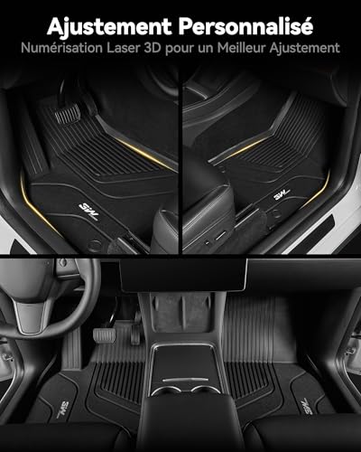 3W Car Floor Mats for Tesla Model 3 2021 2022 2023 Full Set of 6, TPE Car Mats and Boot Liners Non-Slip Waterproof Accessories for Tesla Model 3