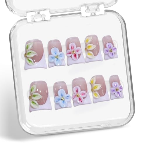 Short Duck 3D Flower French Tip Press on Nails