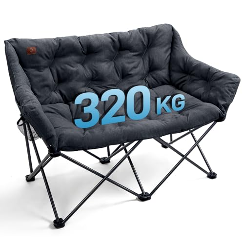 EVER ADVANCED Campingstuhl Faltbar 124CM Breit Campingsofa für 2 Personen Faltsofa 320KG Belastbar, Campingcouch Dick Gepolstert Klappstuhl XXL 2 Sitz