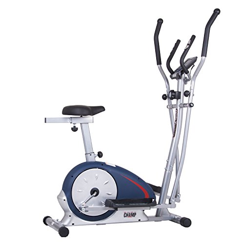 Body Champ BRM2788 Dual Trainer Elliptical Trainer and Exercise Bike with Seat and Heart Rate Pulse Sensors by