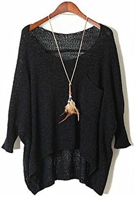 Veawshivon Women's Top Lightweight Knit Casual Sweater V-neck Shirts Pullover (Black)